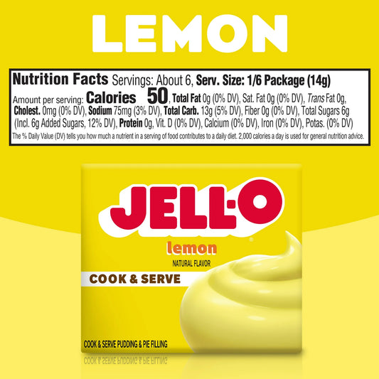 Jello Cook & Serve LEMON Pudding & Pie Filling Mix Dessert 2.9 oz Box