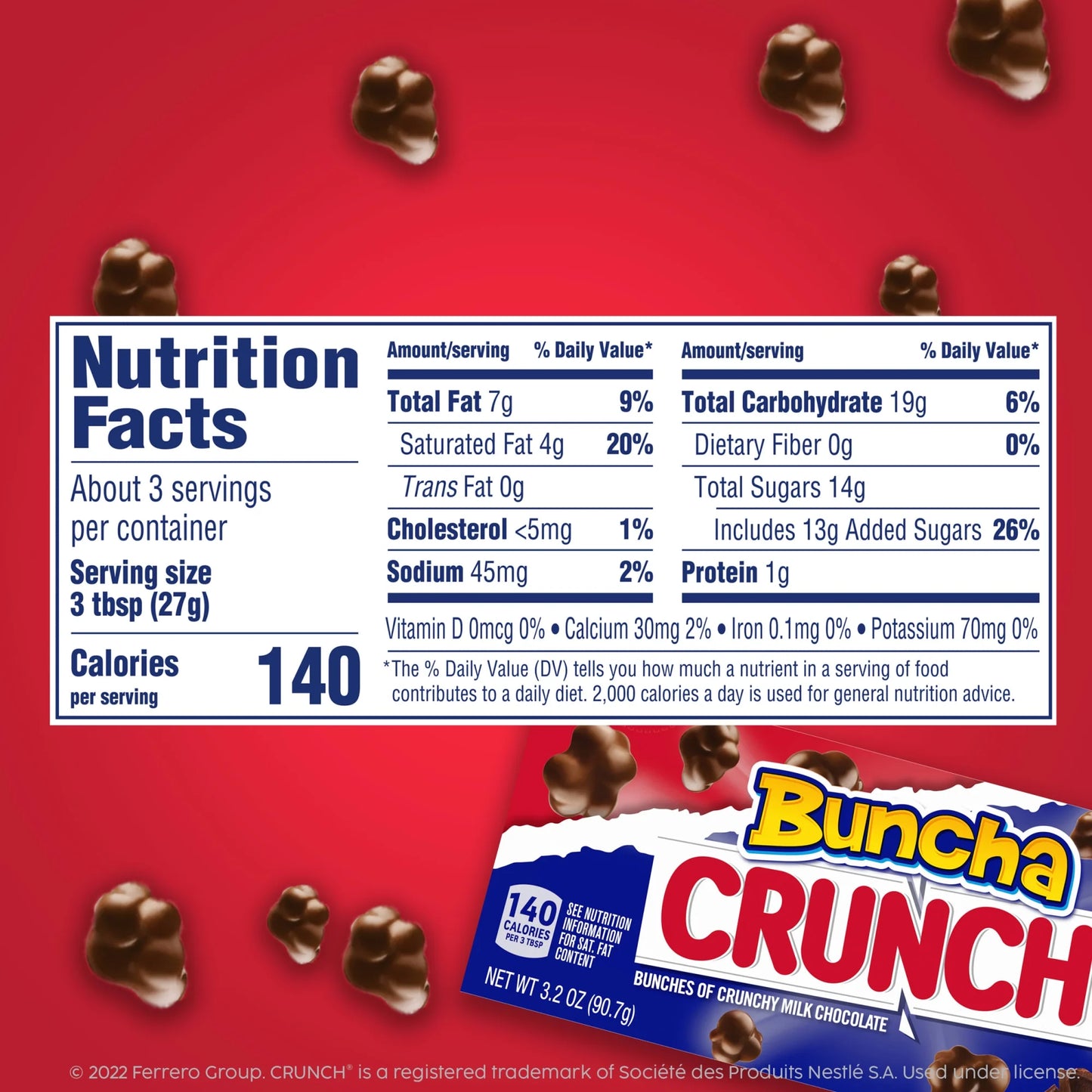 BUNCHA CRUNCH Box 8 Ounce Pouch In Box Real Milk Chocolate Candy