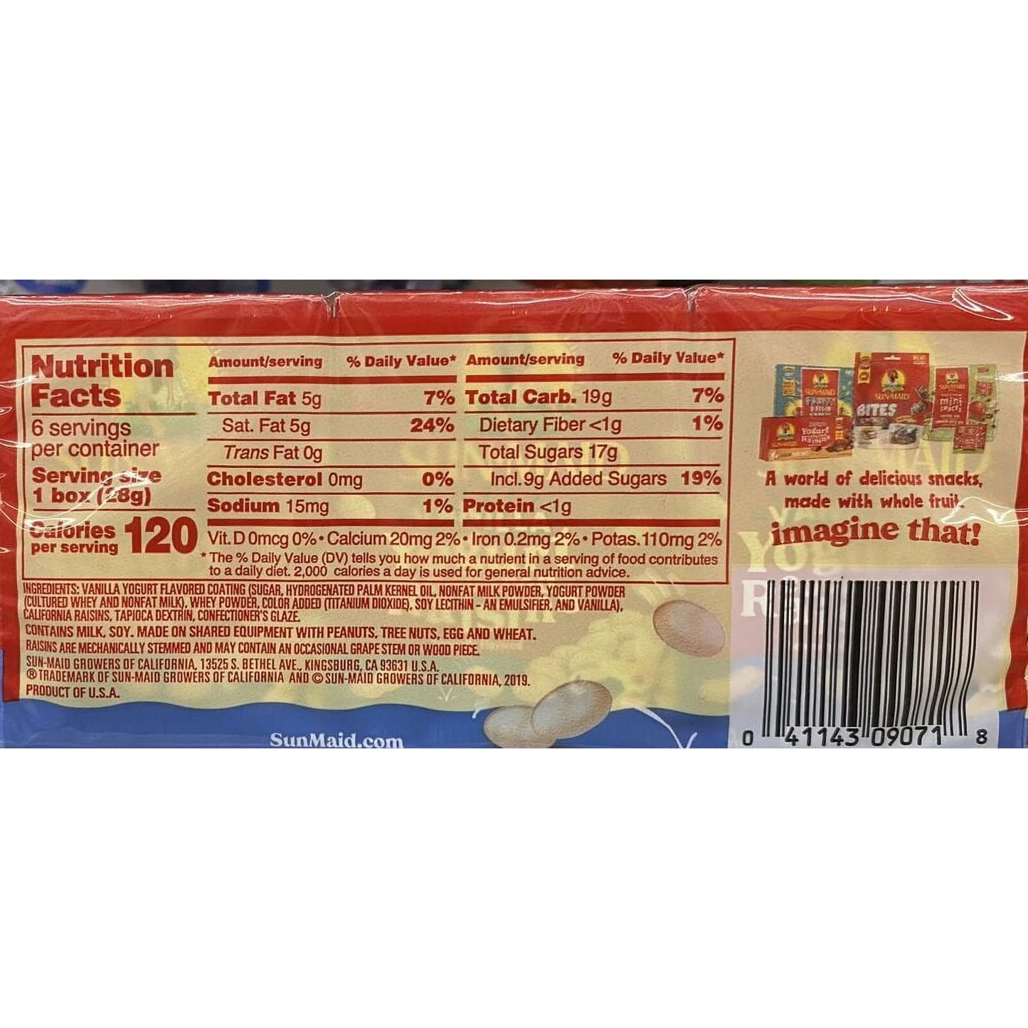 Sun-Maid Vanilla Yogurt Coated Raisins - (6 Pack) 1 oz Snack-Size Box