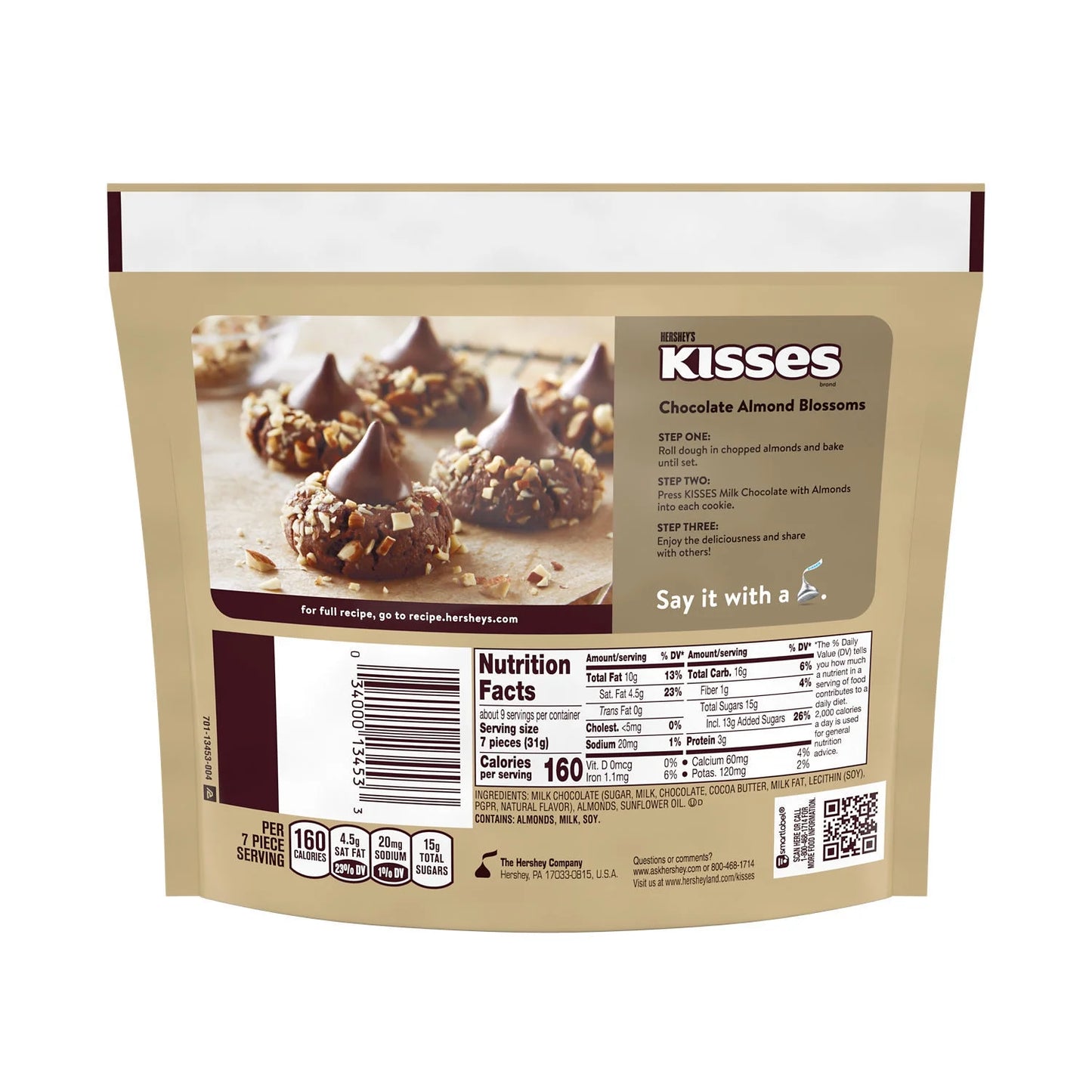 HERSHYS KISSES MILK CHOCOLATE WITH ALMONDS 10 OZ SHARE PACK