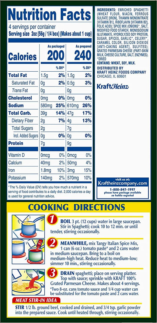 Kraft Spaghetti Classics Tangy Italian Easy Pasta Meal with Spaghetti Spice