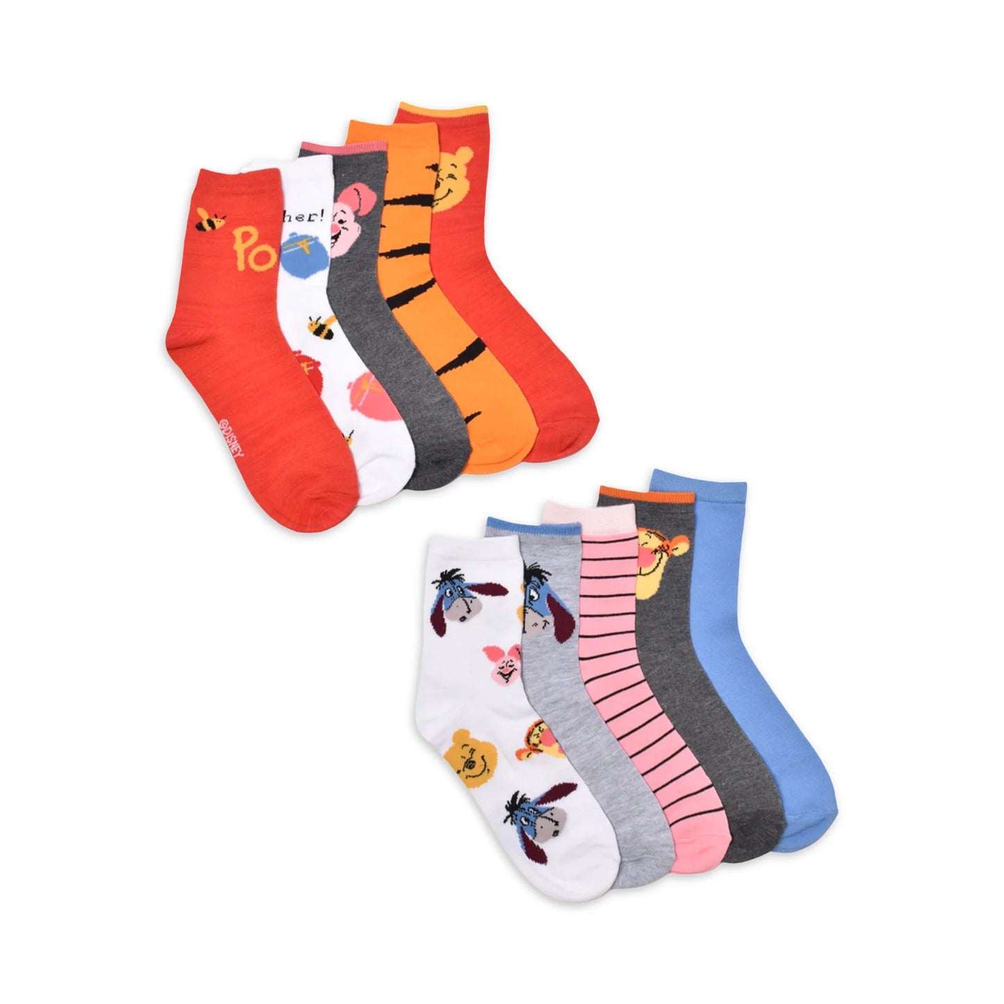 New Disney Winnie the Pooh Women's Graphic Crew Socks, 10-Pack, Sizes 4-10