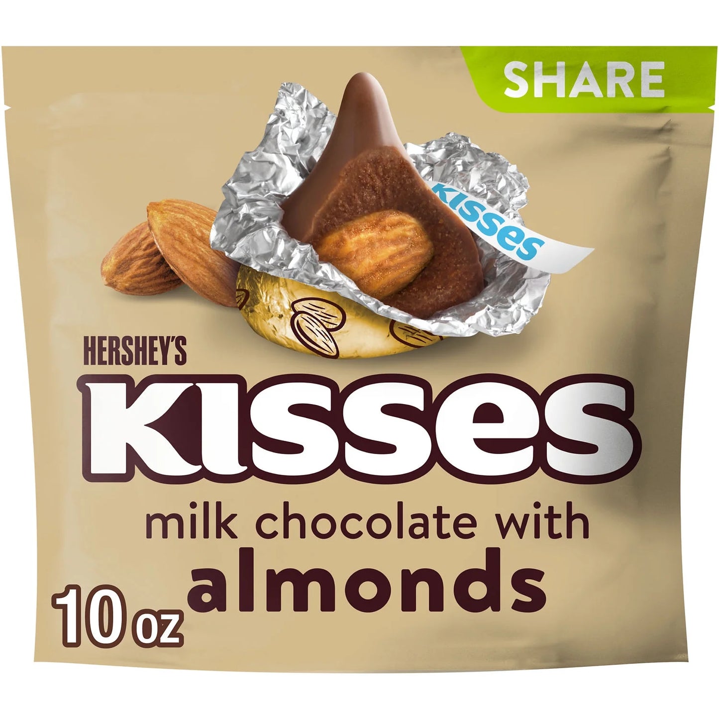 HERSHYS KISSES MILK CHOCOLATE WITH ALMONDS 10 OZ SHARE PACK