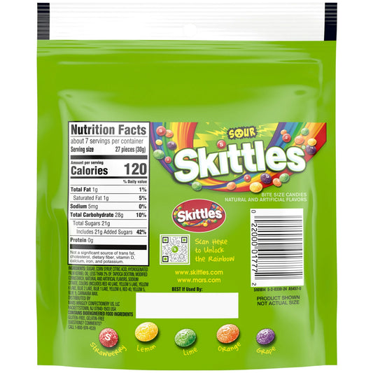Sour Skittles® Chewy Candy 7.2oz Resealable Bag w/ Lime