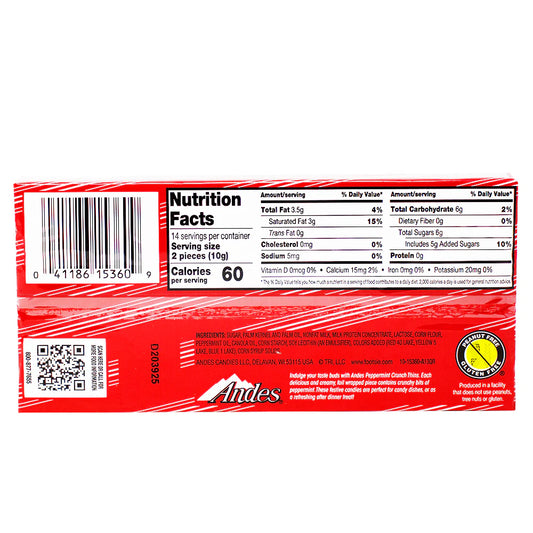 Andes Natural Flavor Peppermint Crunch Thins. 28 pc. 4.67 oz/132 gm.