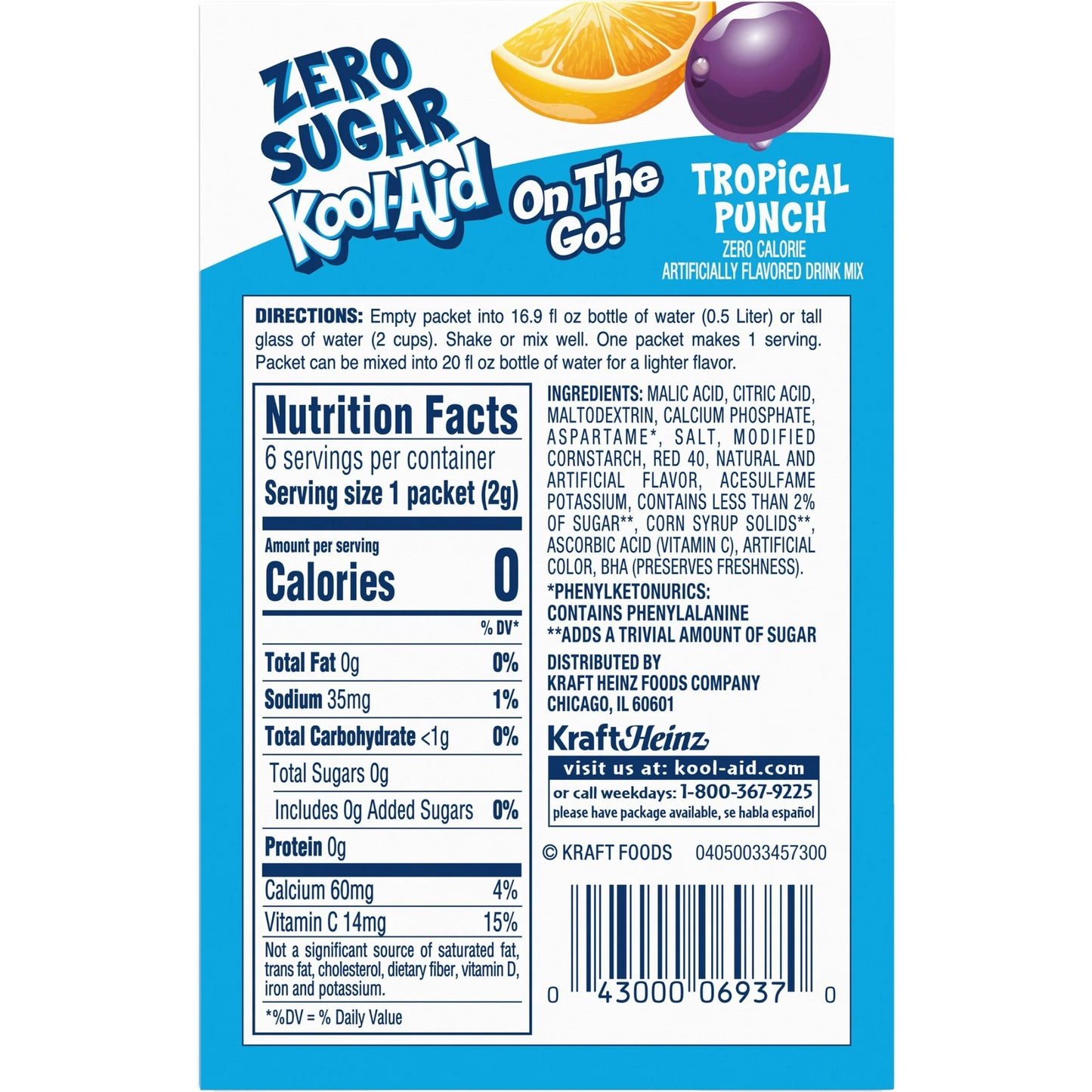 Kool-Aid Tropical Punch Zero Sugar Drink Mix On The Go 6 Packets 0.36 oz