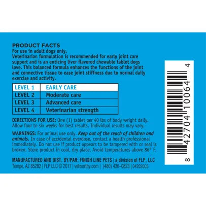 Vet Worthy Joint Support Level 1 (Early Care) Tablets for Dogs - 60 count Exp