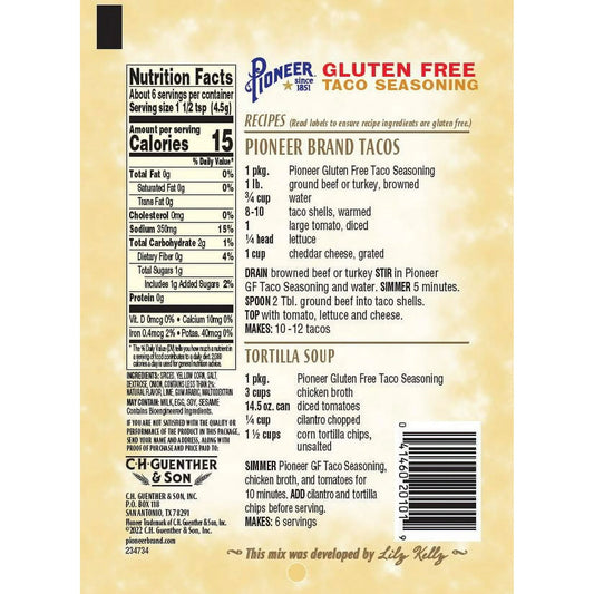 Pioneer Gluten Free Chili Seasoning 1 oz Packet