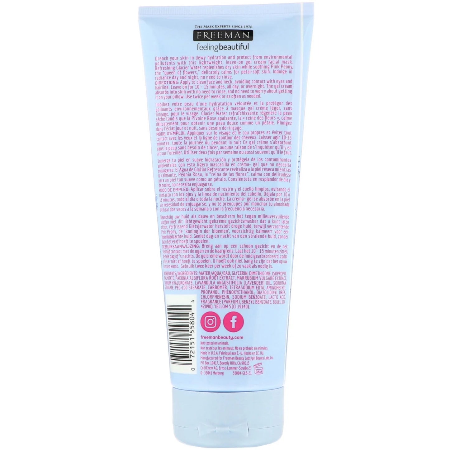 Freeman Glacier Water and Pink Peony Hydrating Gel Cream Mask 6oz 175mL