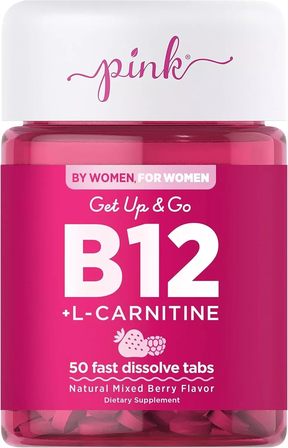 SM PINK B12 Vitamins 5000mcg ,Berry Flavor Plus L Carni 50 Fast Dissolve Tablets