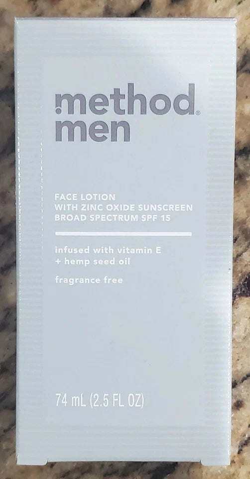Method Men Moisturizer Face Lotion SPF 15 Fragrance Free 2.5 Oz
