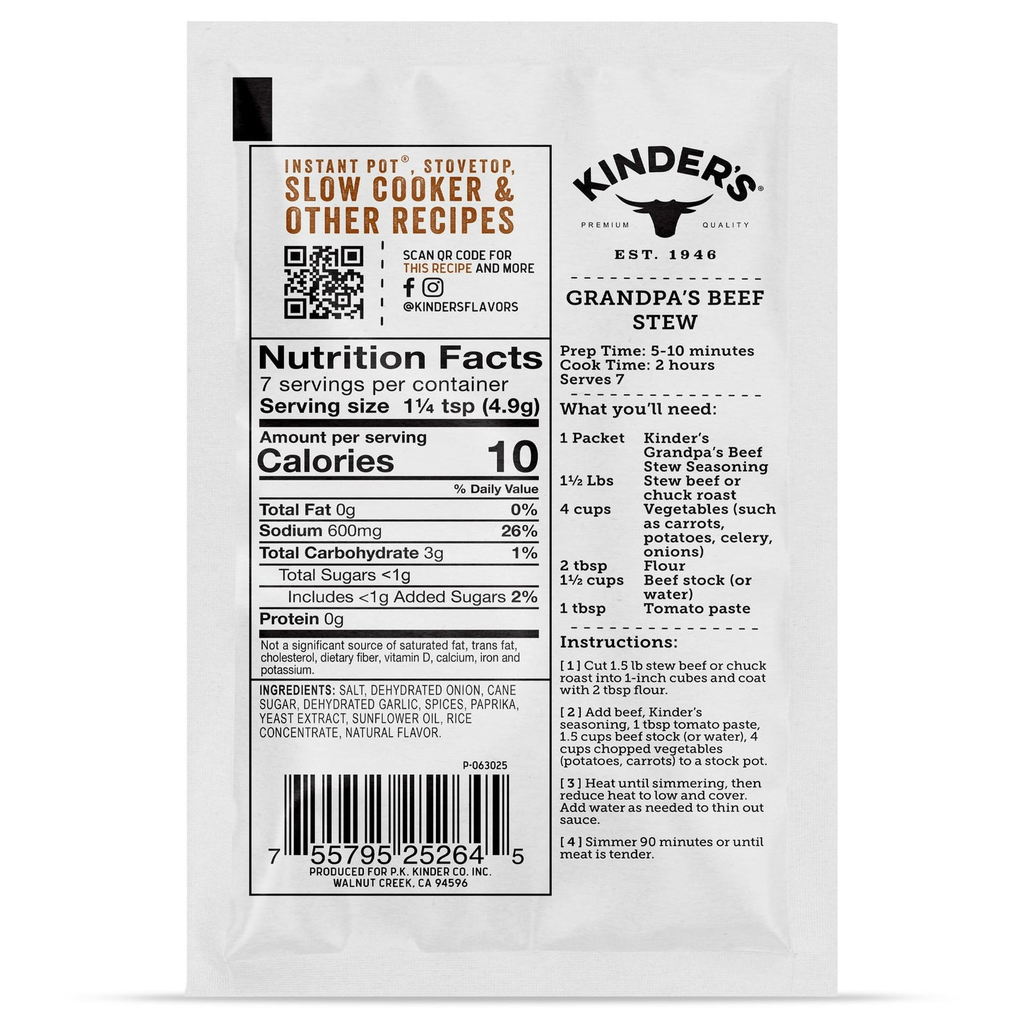 Kinder's Grandpa's Beef Stew Seasoning For Slow Cooking 1.2 Oz