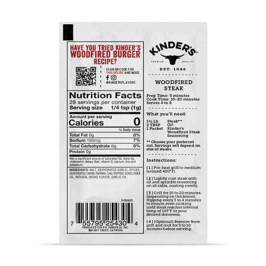 Kinder's Woodfired Steak Seasoning Blend With Smoky Garlic & Cracked Pepper Packet 1 Oz