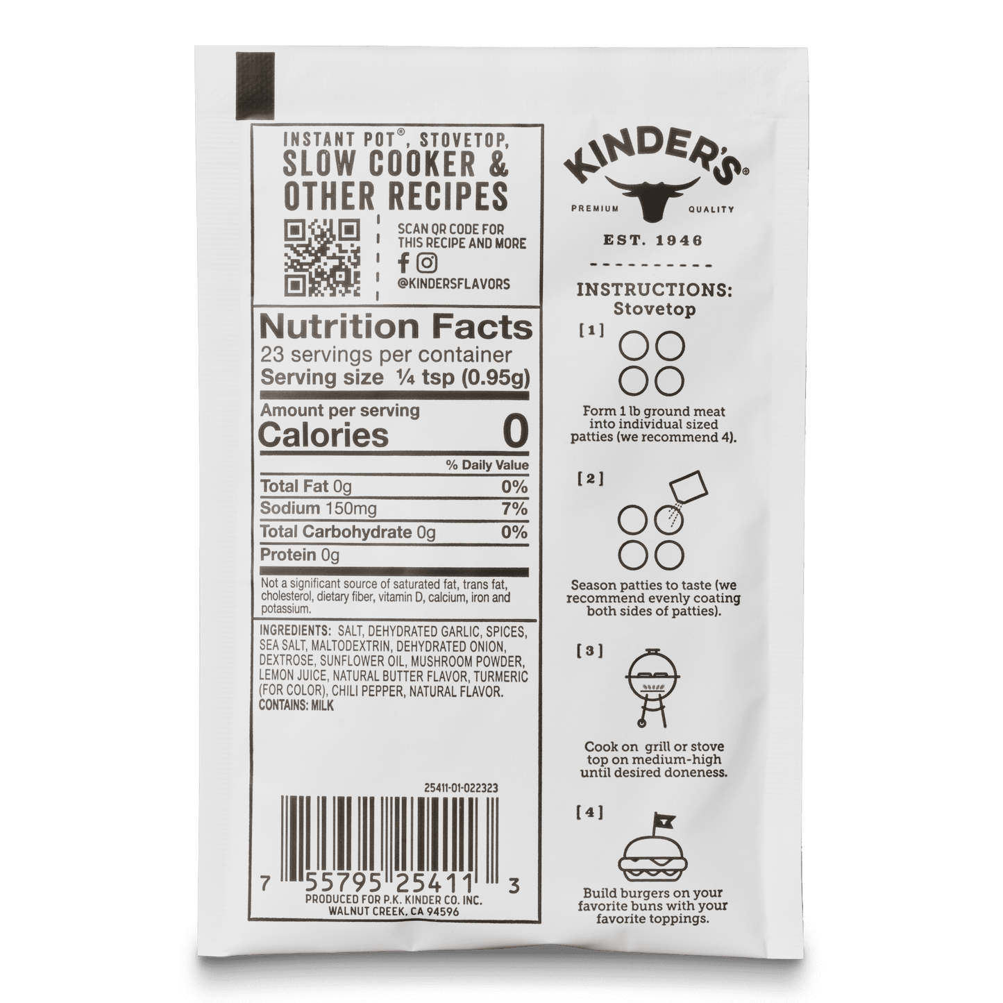 Kinder's Buttery Burger Seasoning Packet 0.8 Oz