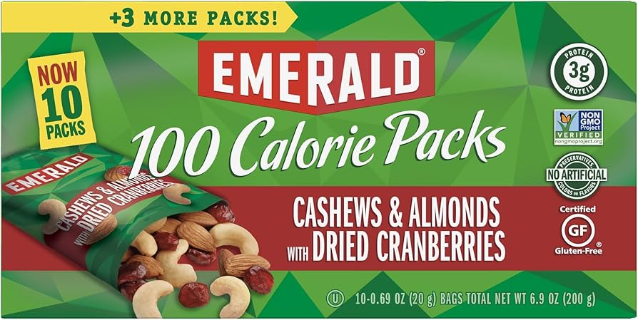 Emerald Nuts Cashews & Almonds with Dried Cranberries, 100 Calorie Packs, 10 Ct