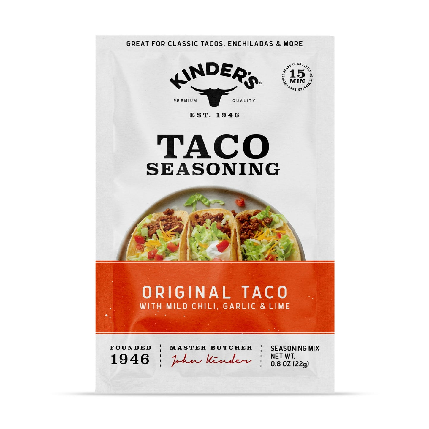 Kinder;s Original Taco Seasoning Blend With Mild Chili Garlic Lime 0.8 Oz