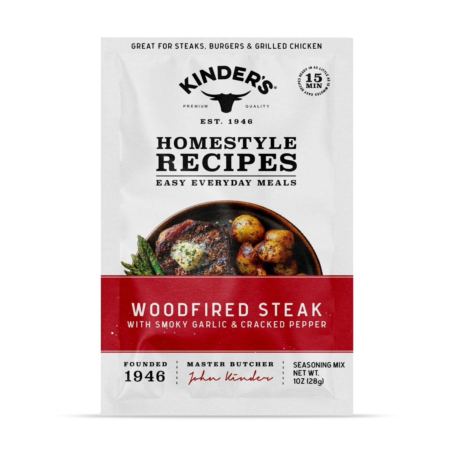 Kinder's Woodfired Steak Seasoning Blend With Smoky Garlic & Cracked Pepper Packet 1 Oz
