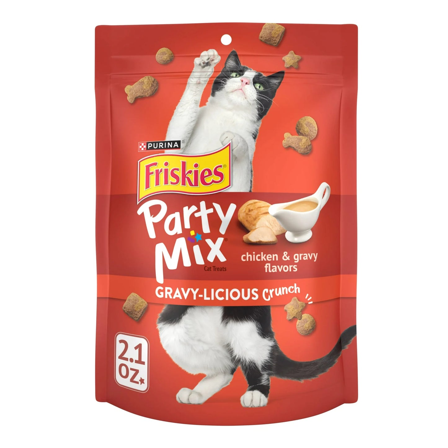 Purina  Cat Treats, Party Mix Gravy-Licious Crunch Chicken 2.1 oz