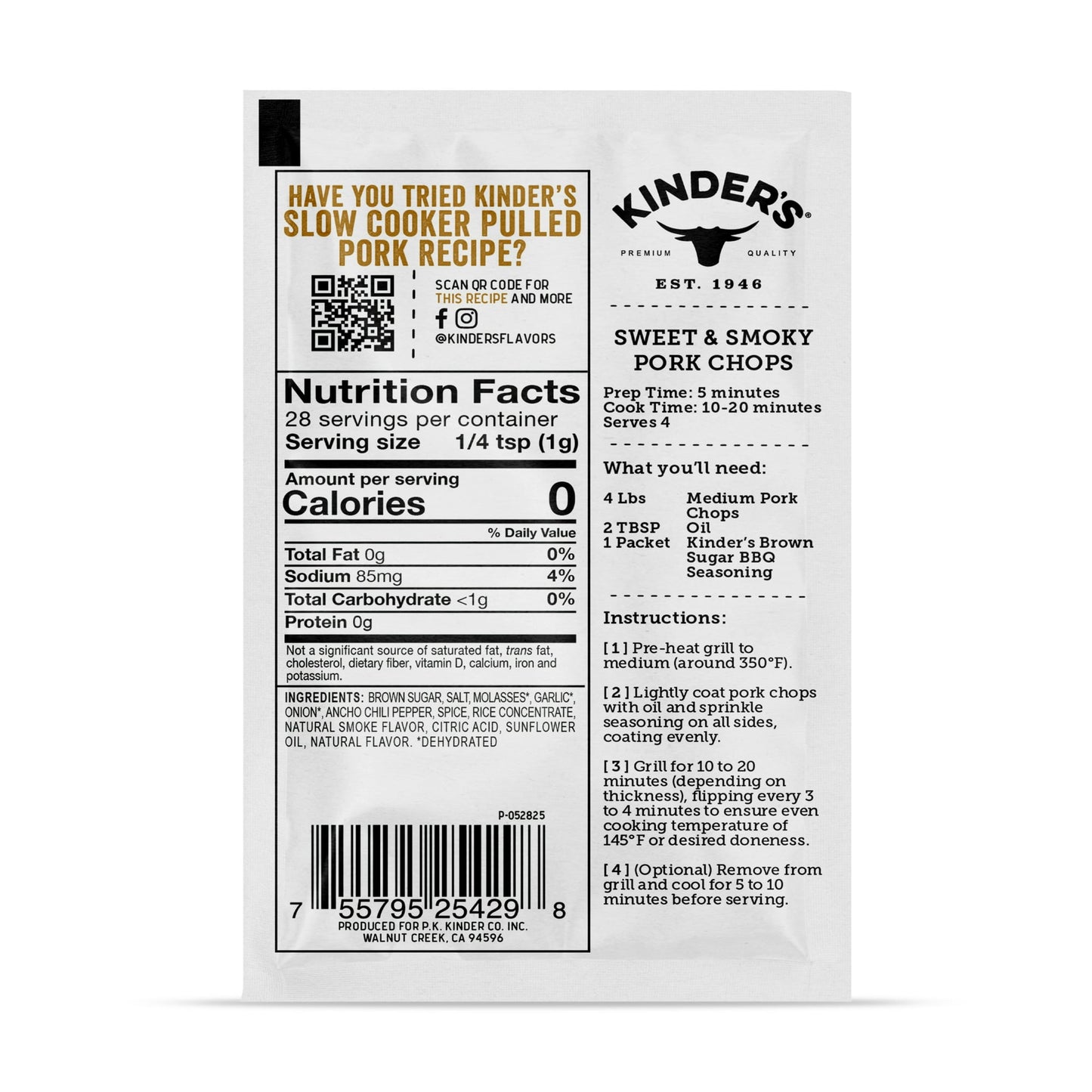 kinder's  Brown Sugar BBQ Blend With Natural Wood Smoke 1 Oz Packet