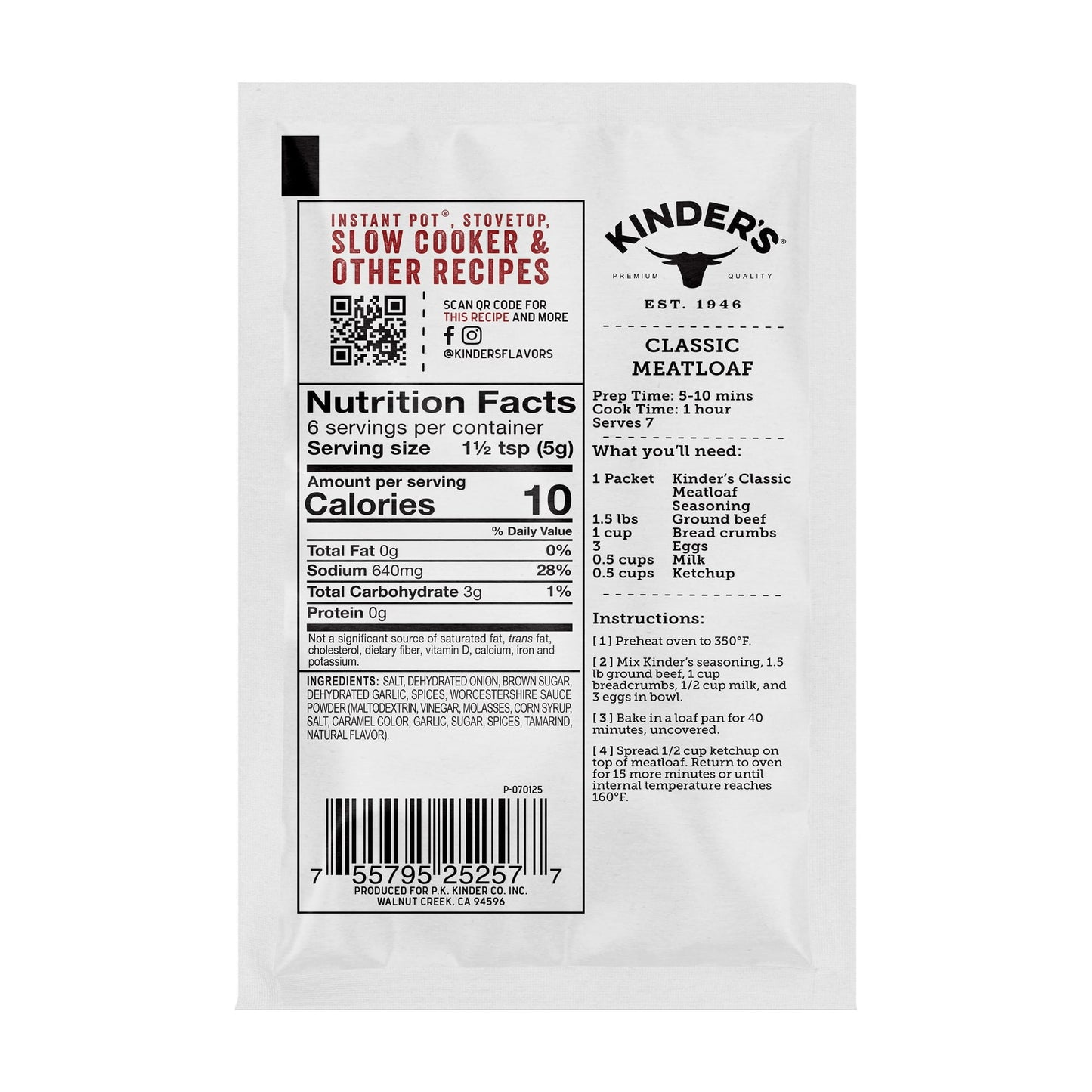 Kinder's Classic Meatloaf Seasoning Mix Packet 1.2 Oz