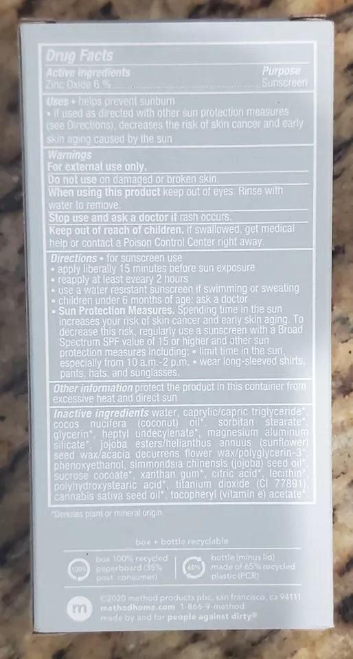 Method Men Moisturizer Face Lotion SPF 15 Fragrance Free 2.5 Oz