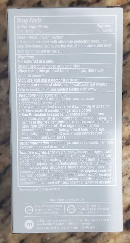 Method Men Moisturizer Face Lotion SPF 15 Fragrance Free 2.5 Oz